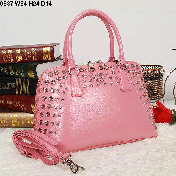 2014 Prada Saffiano Leather Spring Hinge Two-Handle Bag BL0837 pink